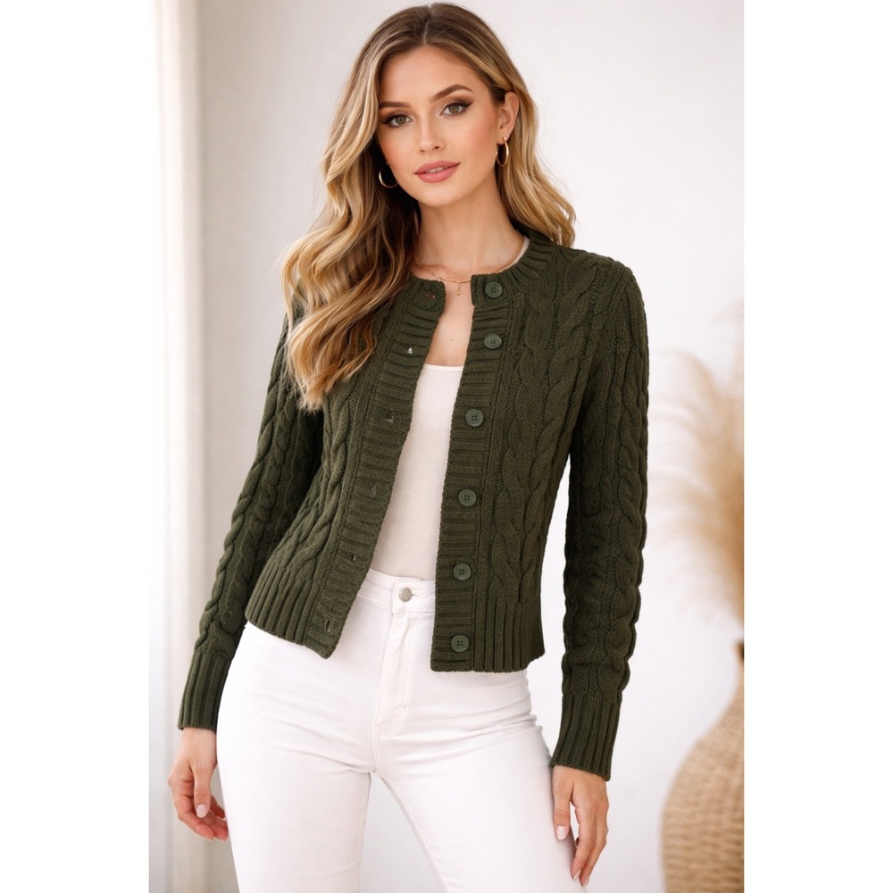 Hippie Rose Juniors Green Chenille Cable Knit Button Front Cardigan Sweater XL